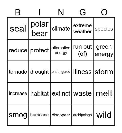 U8A Vocabulary Bingo Card