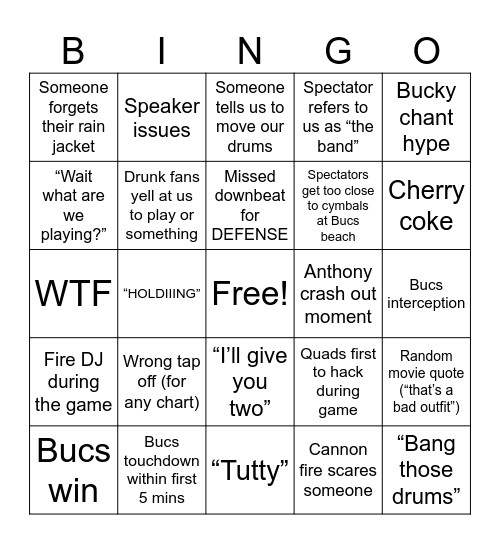 Bucs vs Jets 9/21/25 Bingo Card