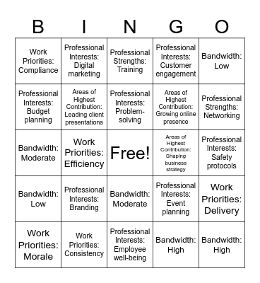 Comparative Advantage Bingo Card