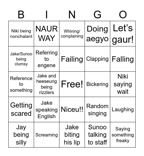 En - o’clock Bingo Card