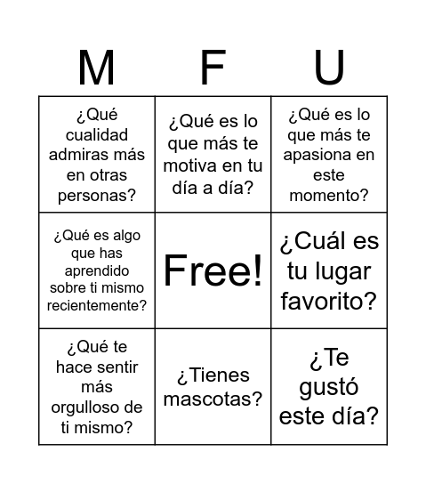 BINGO DE AUTOCONOCIMIENTO Bingo Card