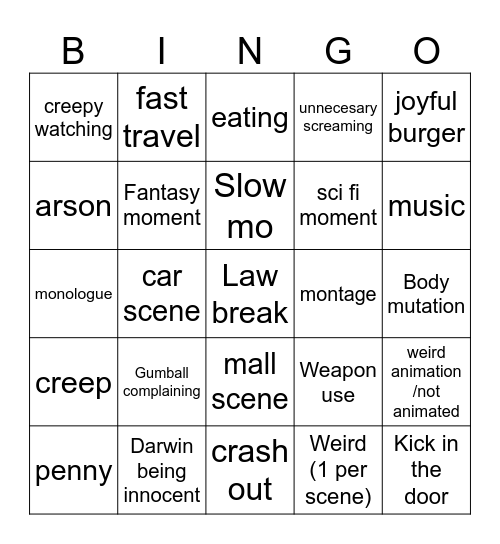 amazing gumball bingo Card