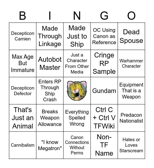 Cringe Character Bingo Card
