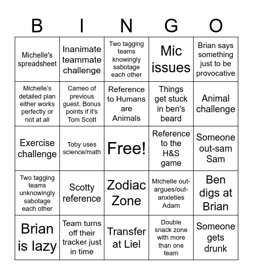 Jetlag All Stars Bingo Card