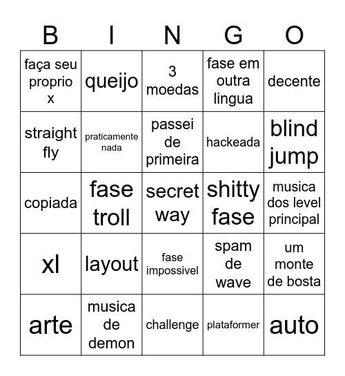 geometry dash Bingo Card