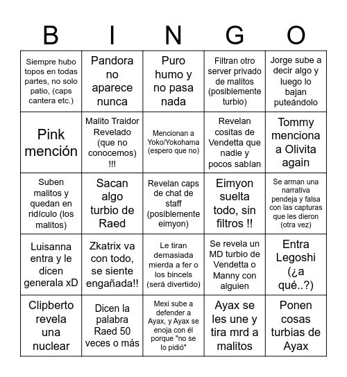 Tommy News "Última" Negrería Bingo Card