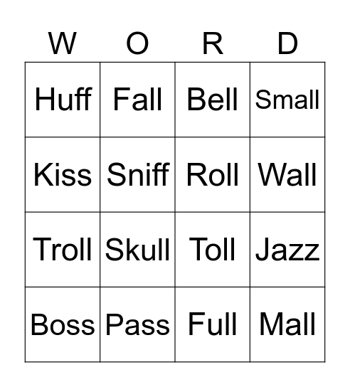 FLSZ Spelling/ -all, -oll, -ull Bingo Card