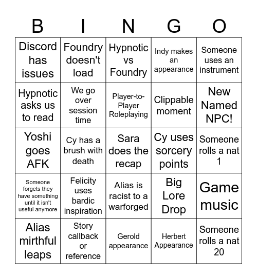 DnD Bingo Card