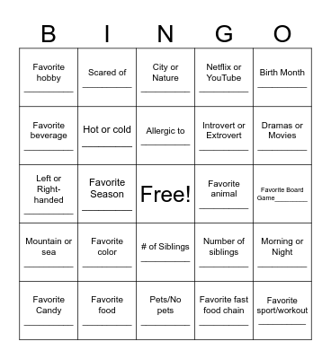 Get to Know You Bingo Card