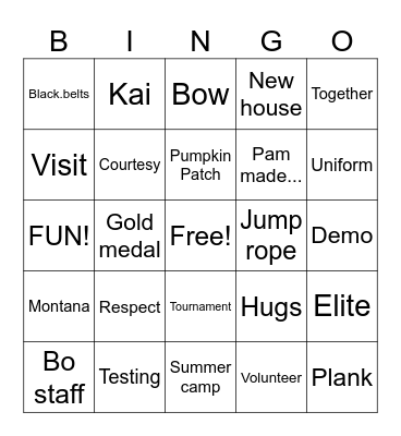 TKD Memories Bingo Card