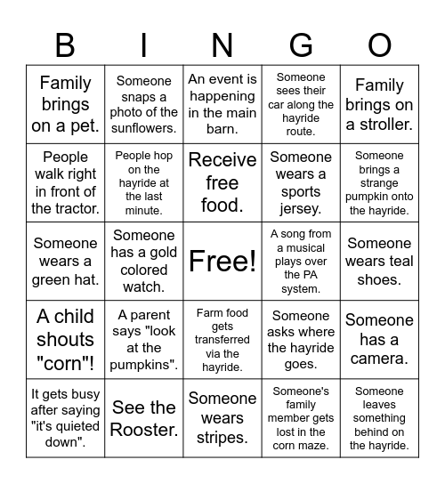 HAYRIDE BINGO Card