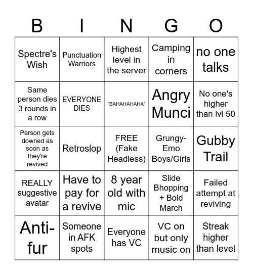 EVADE BINGO!! Bingo Card
