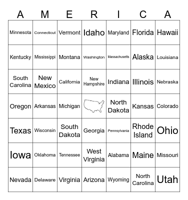 U.S. States Bingo Card