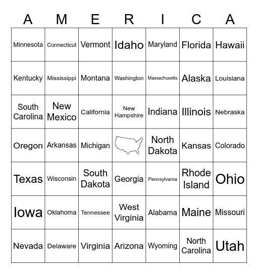 U.S. States Bingo Card