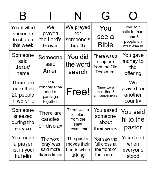 Worship Bingo Card