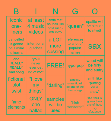 The Life Of A Showgirl Bingo Card