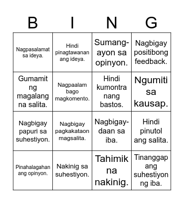 RESPECT Bingo Card