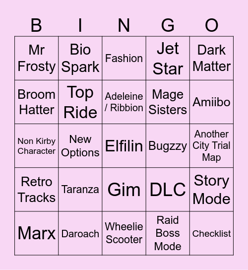 Kirby Air Riders Direct 2 Bingo Card