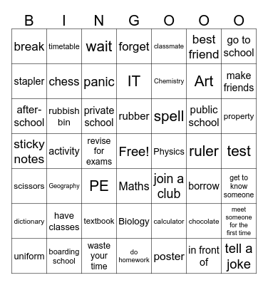 Unit 4 - Vocabulary Bingo Card