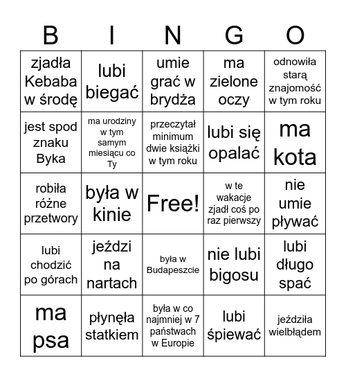 Toastmasters Kraków - BINGO. Znajdź osobę która Bingo Card