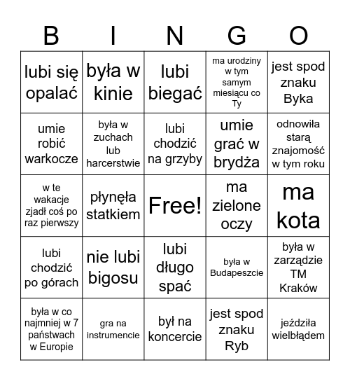 Toastmasters Kraków - BINGO. Znajdź osobę która Bingo Card