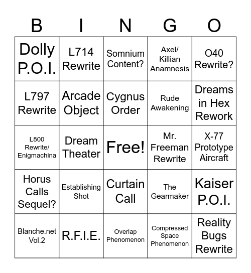 Snom's Writing Bingo Card