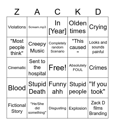 Zack D Films Bingo Card