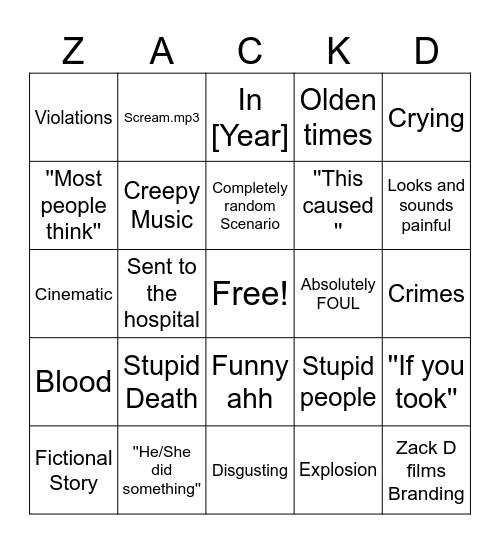 Zack D Films Bingo Card