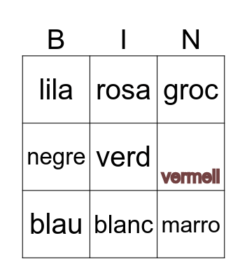 els colors Bingo Card