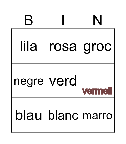 els colors Bingo Card
