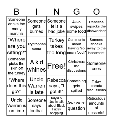 Thanksgiving Bingo Card