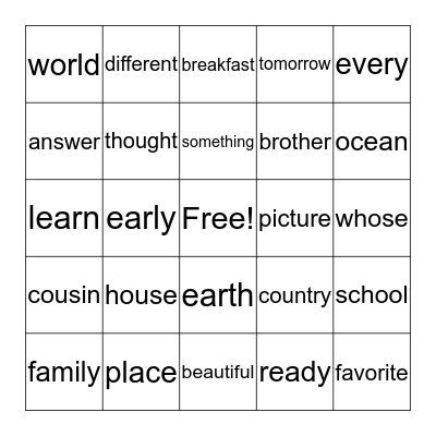 Trick Words Gr.3 Bingo Card