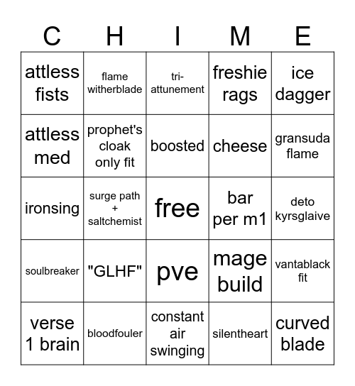 Chime Bingo Card