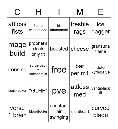 Chime Bingo Card