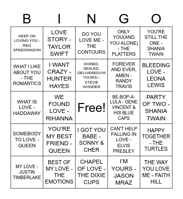 I LOVE YOU BABY Bingo Card