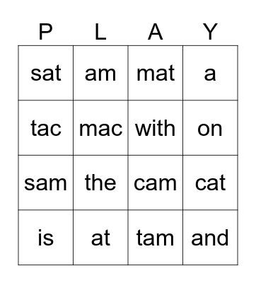 Word Box 1 Bingo Card