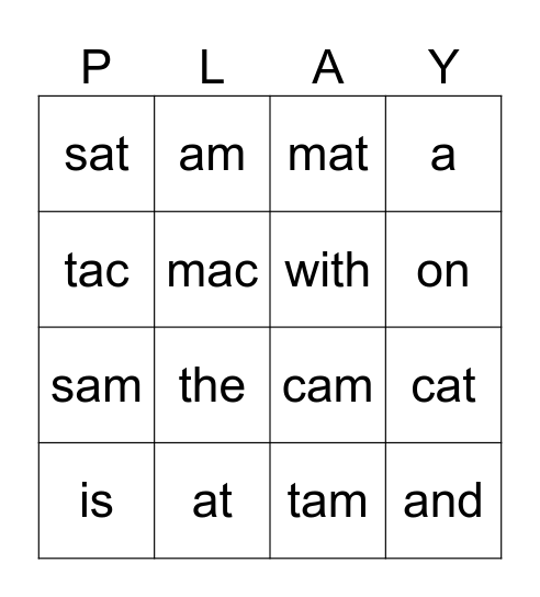 Word Box 1 Bingo Card