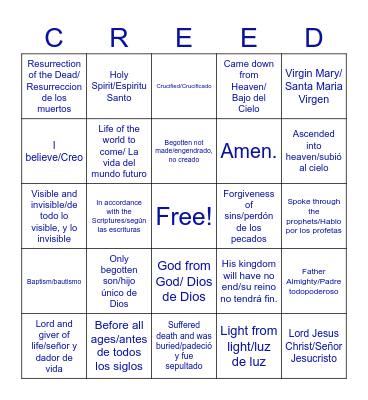 Nicene Creed Bingo Card
