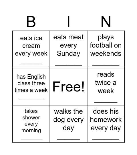 FREQUENCE EXPRESSIONS Bingo Card