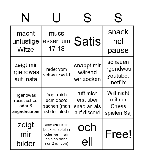 Treasureman Bingo Card