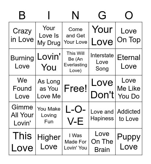 Everlasting Love Bingo Card