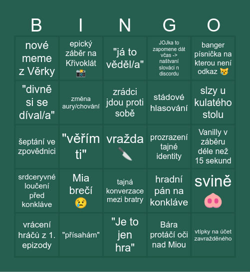 Zrádci Bingo Card