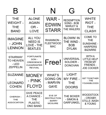 PEACE AND LOVE Bingo Card