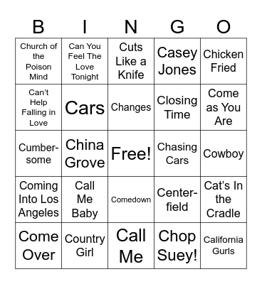 C Songs Bingo Card