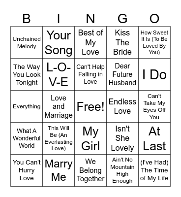 Wedding Day Bingo Card