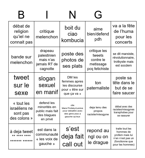 "gauchiste" twitter Bingo Card
