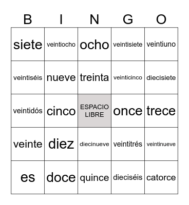 Los Números 0 - 31 Bingo Card