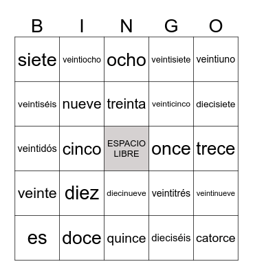 Los Números 0 - 31 Bingo Card