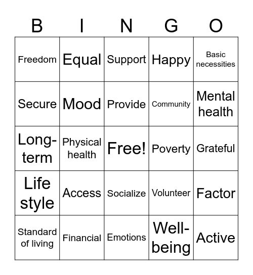 Unit One R&W Bingo Card