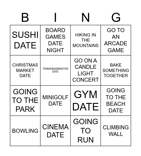 DATE BINGO 2025 Bingo Card